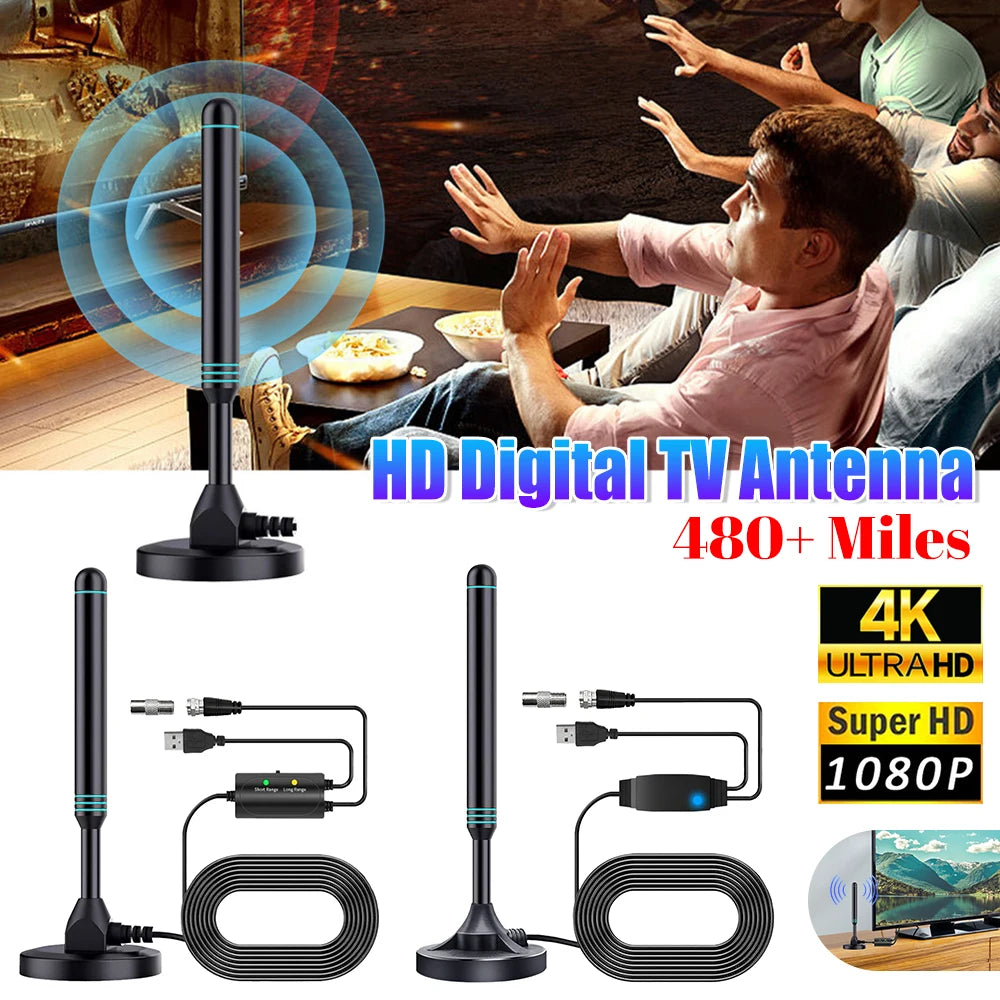 APWIKOGER 4K HD Digital TV Antenna with Signal Amplifier - 480+ Miles Range