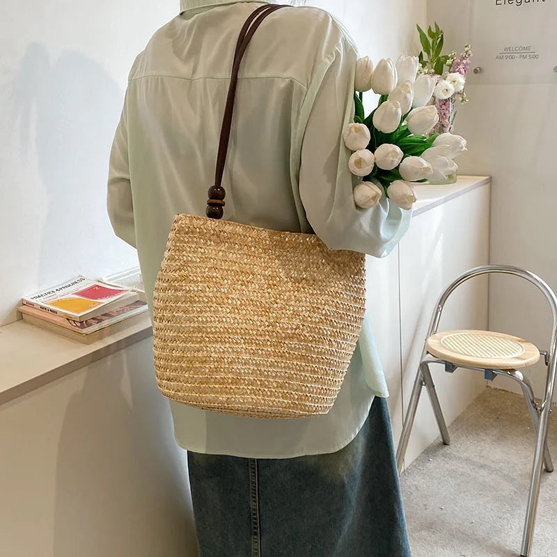 Handmade Straw Woven Shoulder Bag - Perfect for Beach & Travel