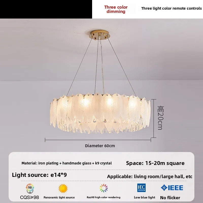 Stylish Modern Feather Glass Crystal Chandelier for Home Decor