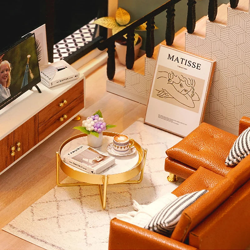 3D Wooden Mini Dollhouse Kit - DIY Duplex Apartment with Furniture