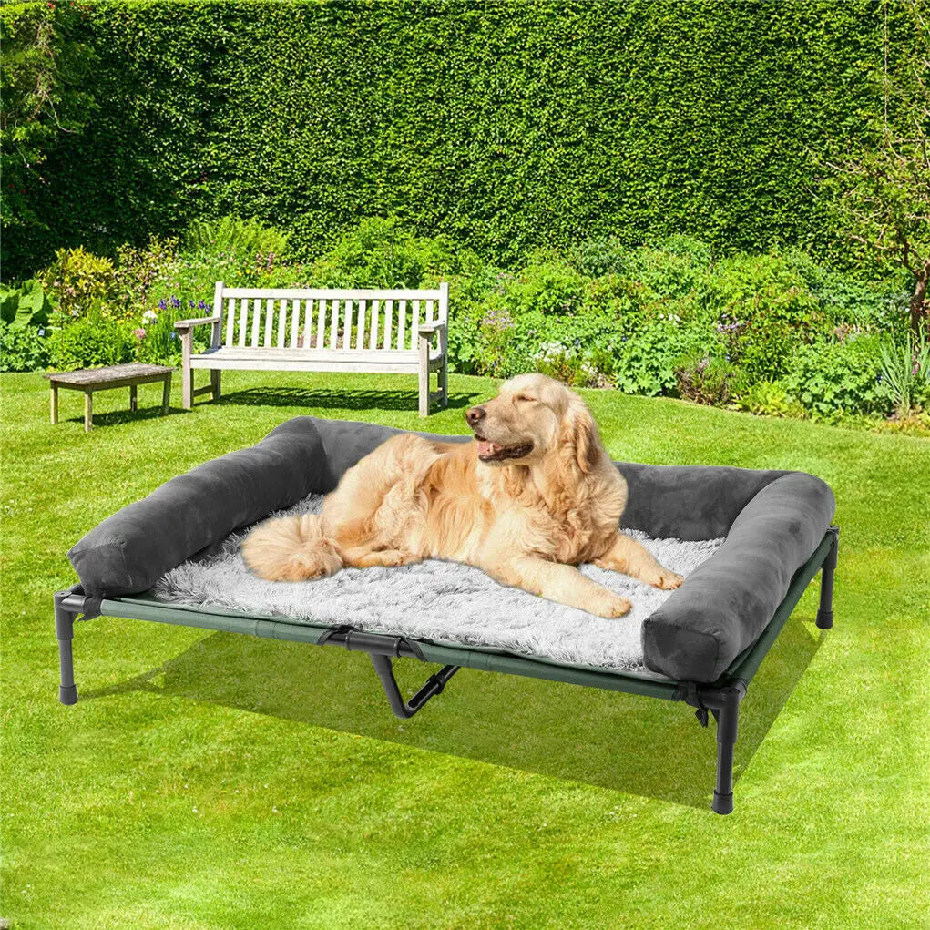 Elevated Pet Lounger Bed with Cozy Bolster - Cooling Comfort for Pets