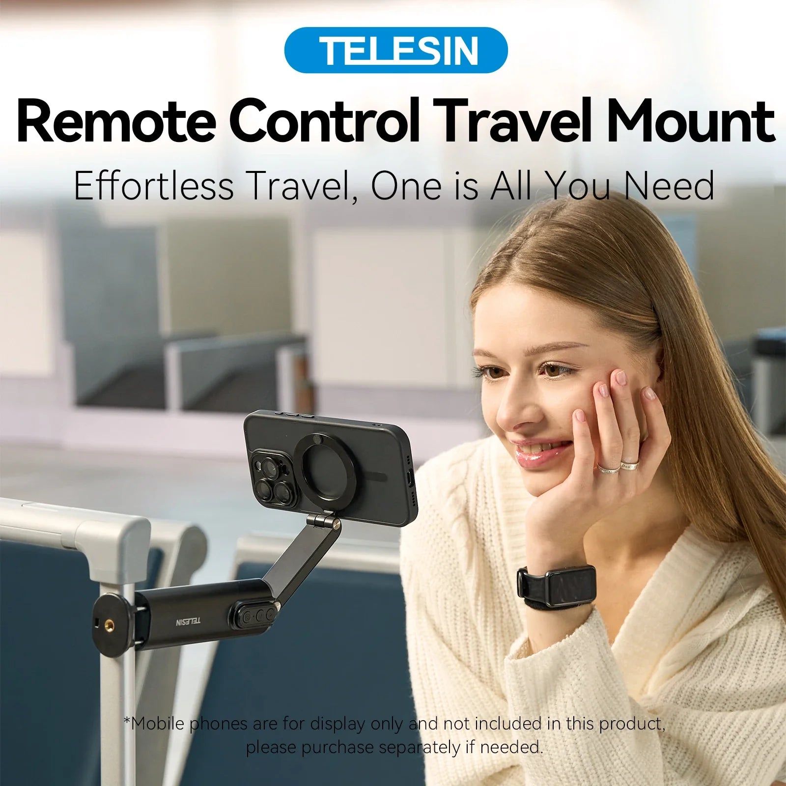 TELESIN 3-in-1 Selfie Stick with Remote - Magnetic & Clamp
