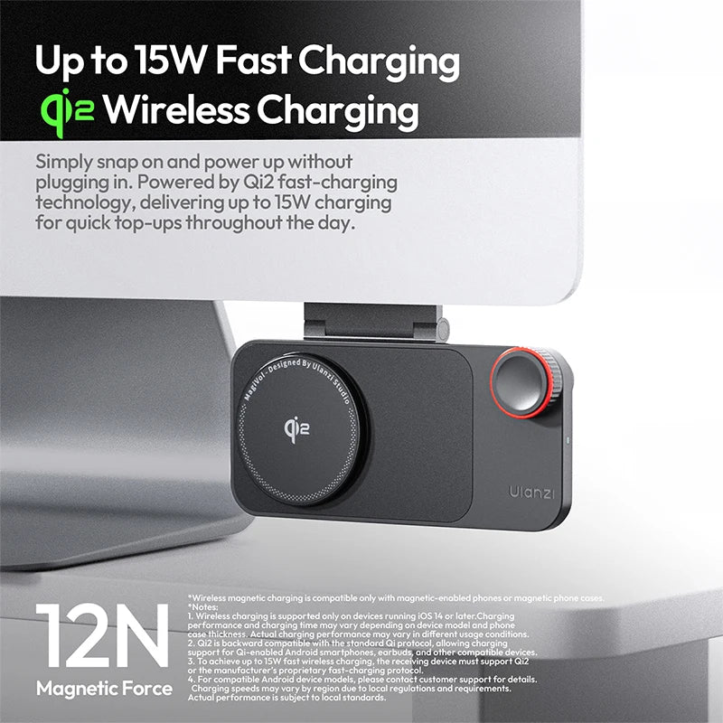 Ulanzi CW15 Wireless Qi2 15W Fast Charging Stand with Magnetic Snap