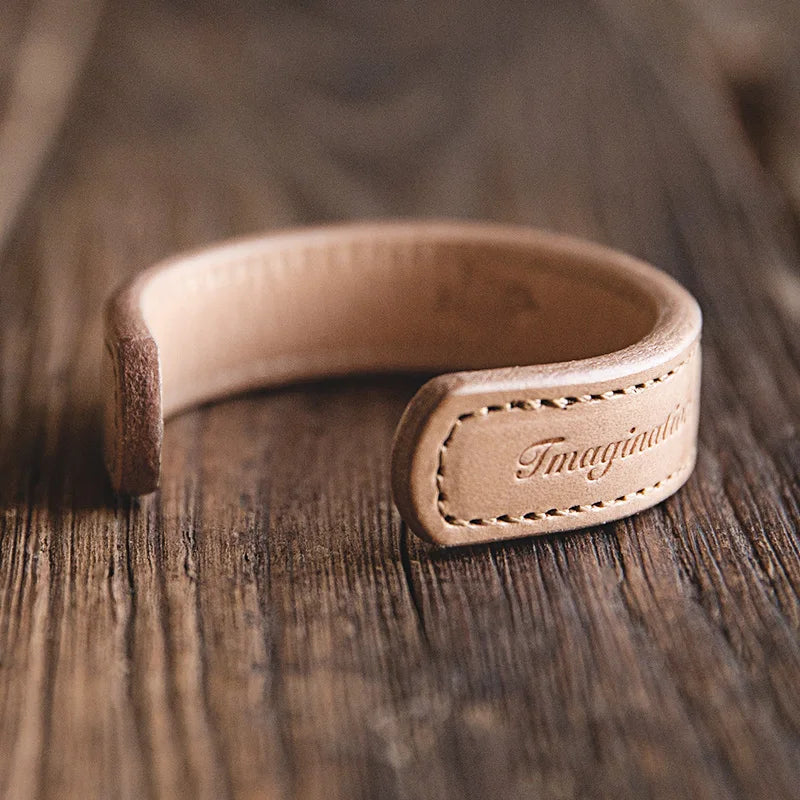 Vintage Khaki Leather Bracelet - Adjustable Men's Cuff