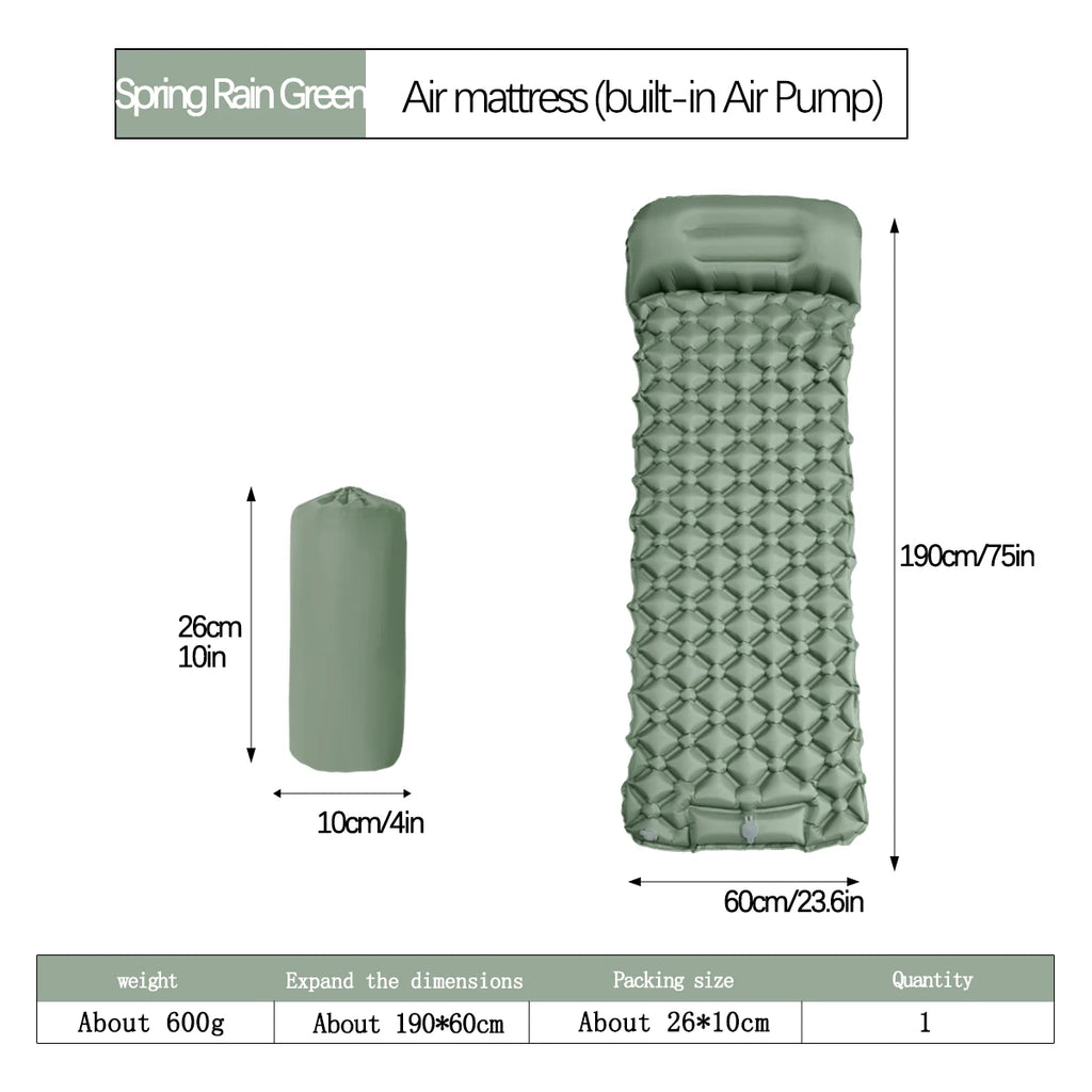 Ultralight Inflatable Camping Mattress with Built-in Pump & Pillows