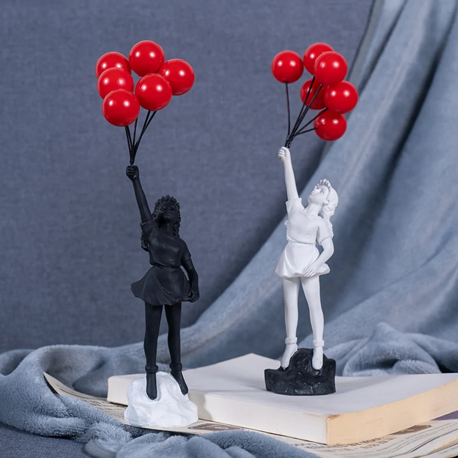 Charming Resin Girl Figurine with Balloons - Modern Home Decor