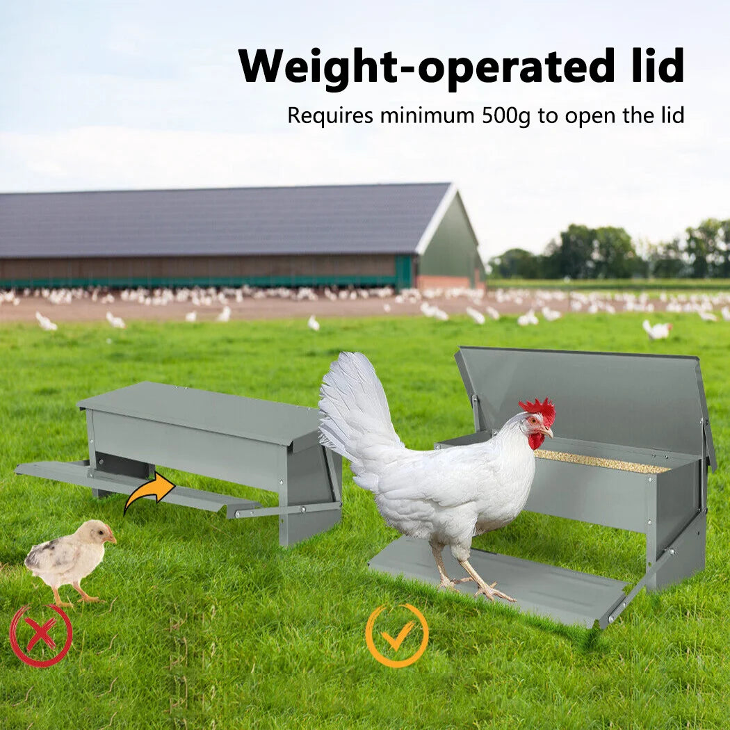 PORIYA 7.5L Chicken Feeder - Automatic Treadle & Galvanized Steel