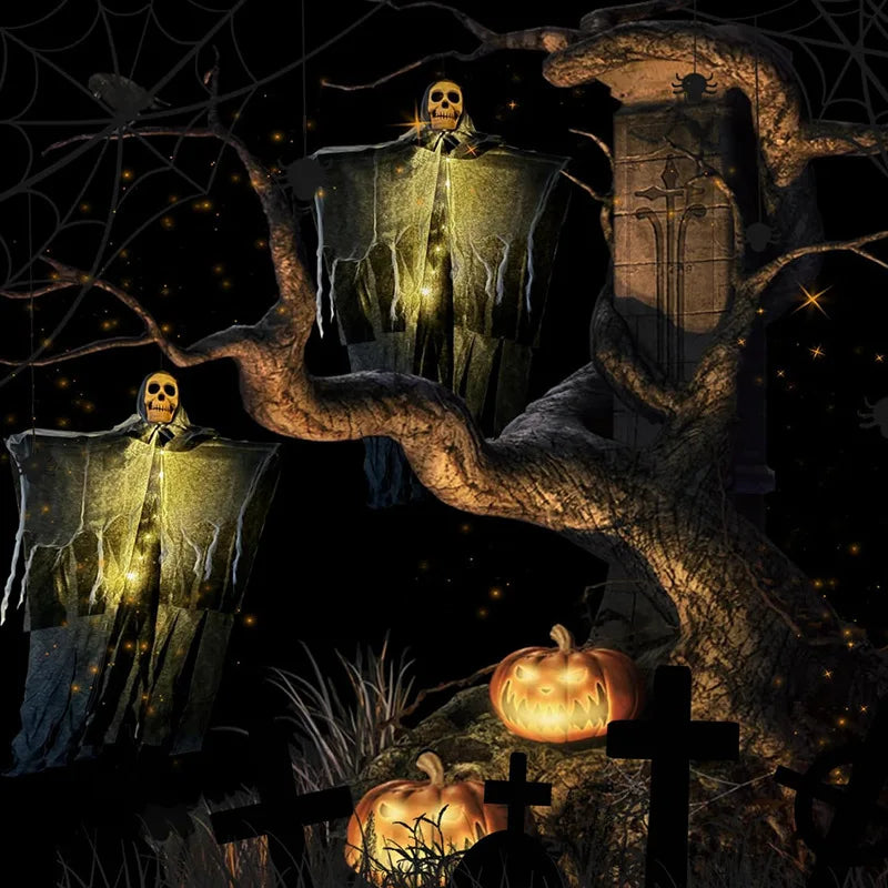 Spooky Halloween Glowing Skull Skeleton Hanging Decor - Garden & Party