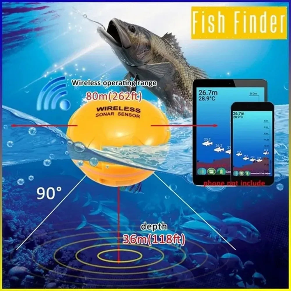 Wireless Smart Sonar Fish Finder | Bluetooth Depth Detection 48m