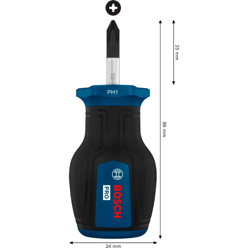 Bosch PRO Stubby Phillips Screwdrivers - Compact and Durable Set