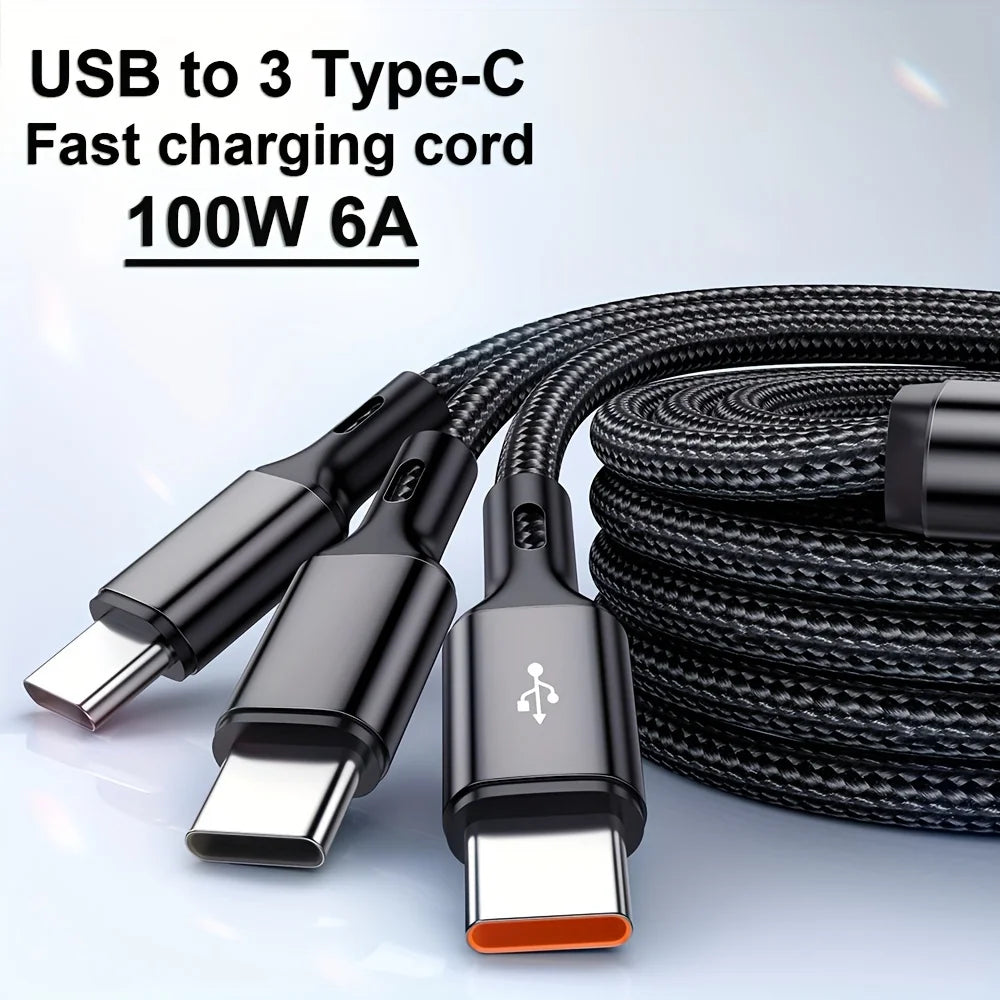 3-in-1 USB-C 100W Fast Charging Data Cable for Samsung & Xiaomi