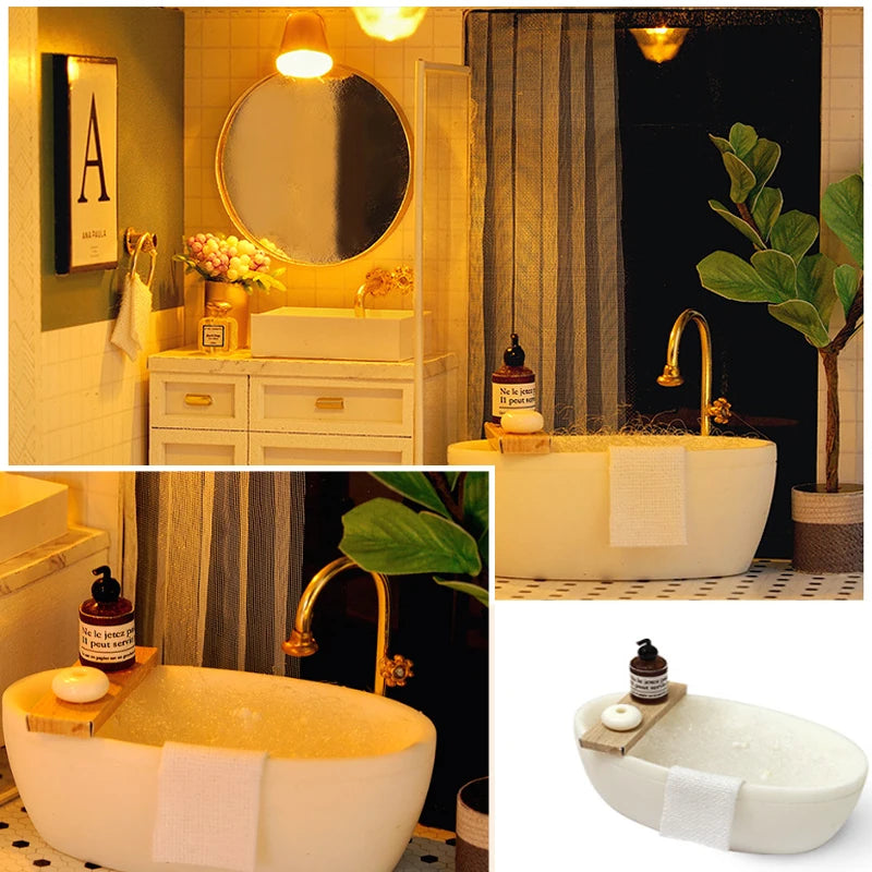 3D Wooden Mini Dollhouse Kit - DIY Duplex Apartment with Furniture