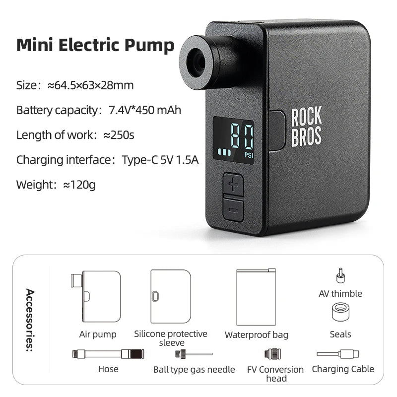 ROCKBROS High-Pressure Electric Air Pump for Bikes - Portable & Versatile