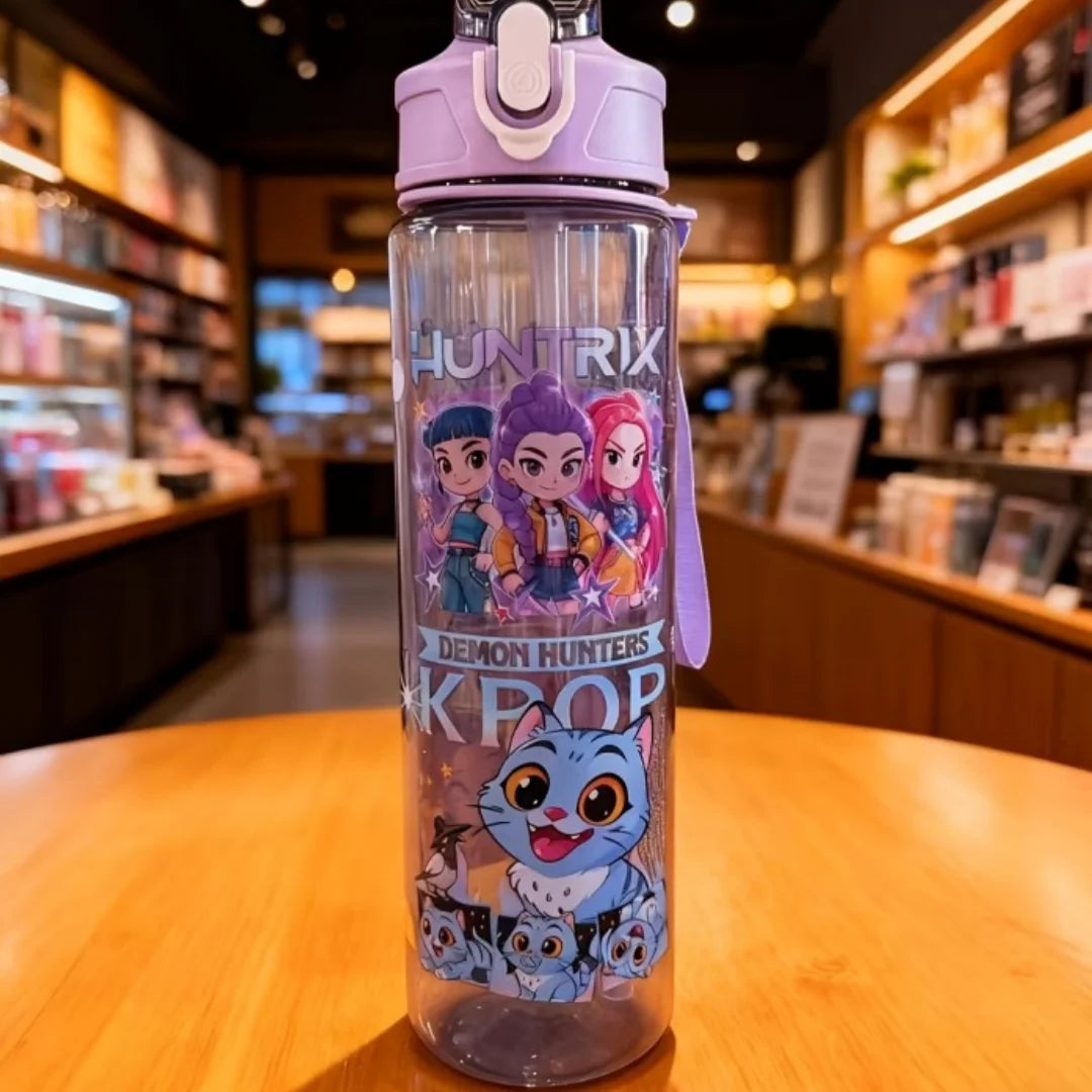 750ml Portable Water Bottle with Straw - Fun Cartoon Design