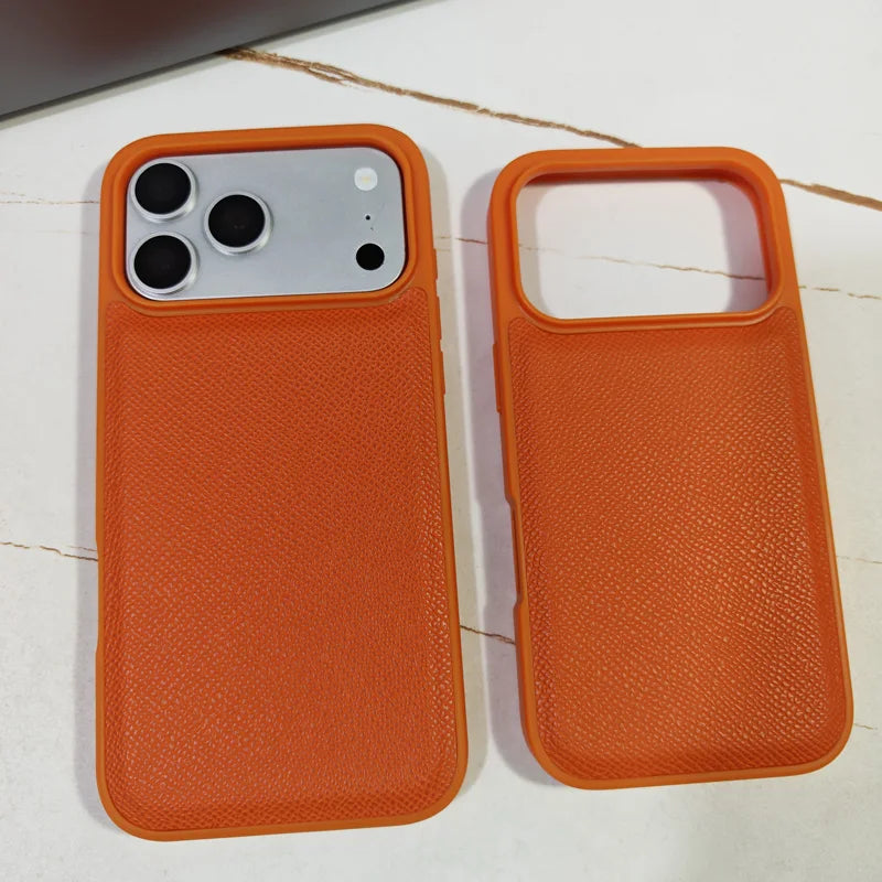Stylish Orange PU Leather Phone Case for iPhone 17 Series