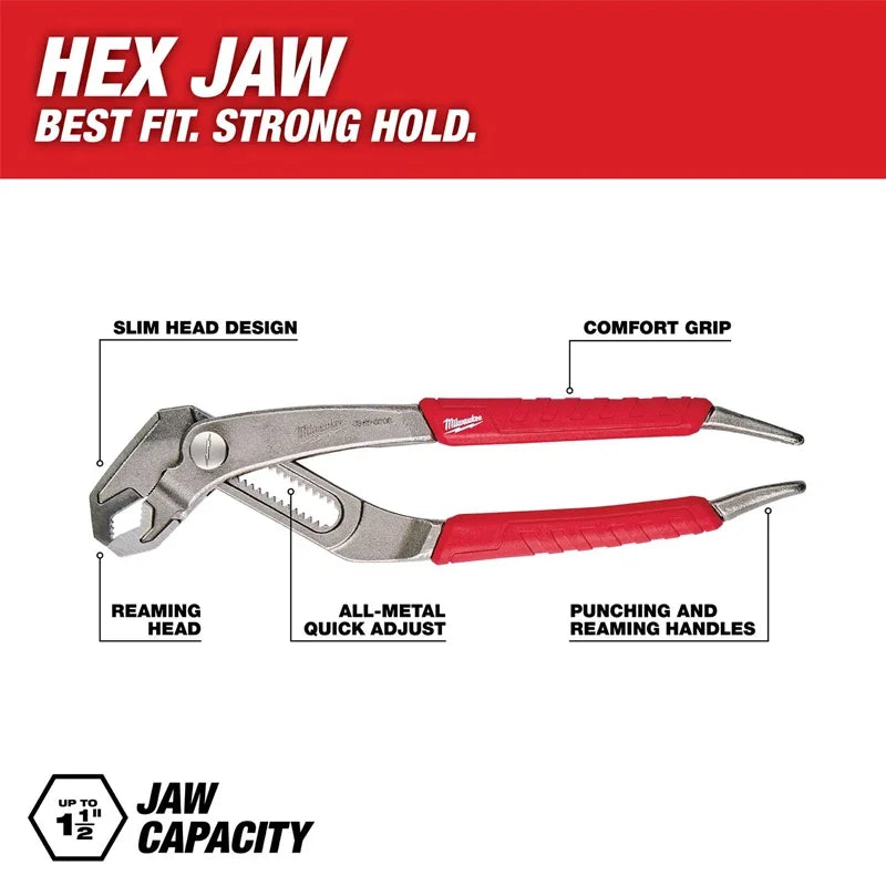 Milwaukee 8" Adjustable V-Jaw Pliers - Comfort Grip & Durable Design