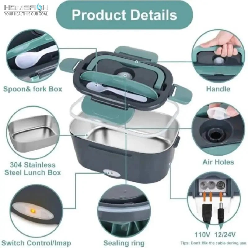 HOMEFISH 1.5L Portable Electric Lunch Box - Leak-Proof Food Warmer