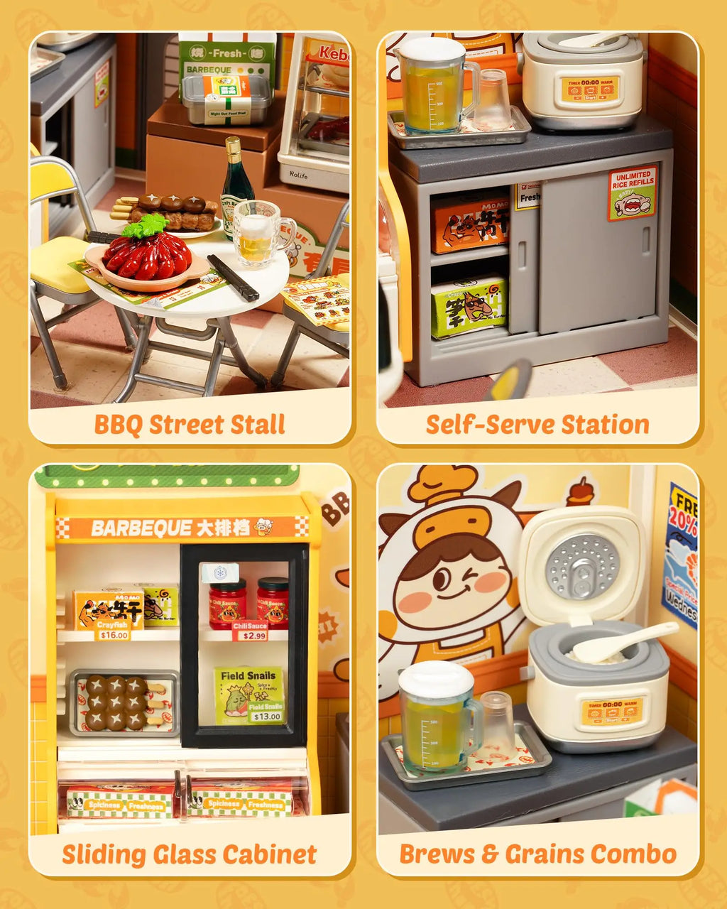 Rolife DIY Night Out Food Stall - Miniature Restaurant Kit for All Ages