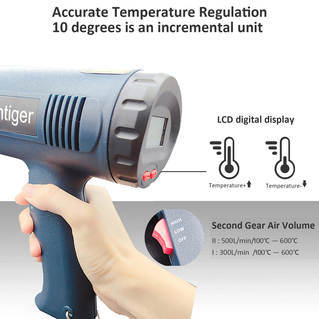 2000W Digital LCD Heat Gun - Industrial Hot Air Gun for DIY & Crafts