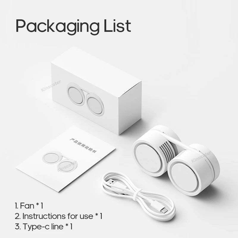 Kinscoter Portable Neck Fan - Rechargeable & Silent Mini USB Fan