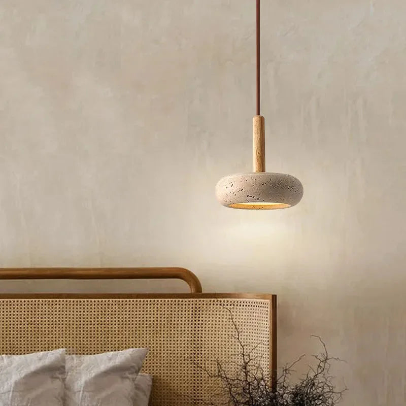 Wabi Sabi Circular Yellow Stone LED Pendant Lamp - Unique Home Decor