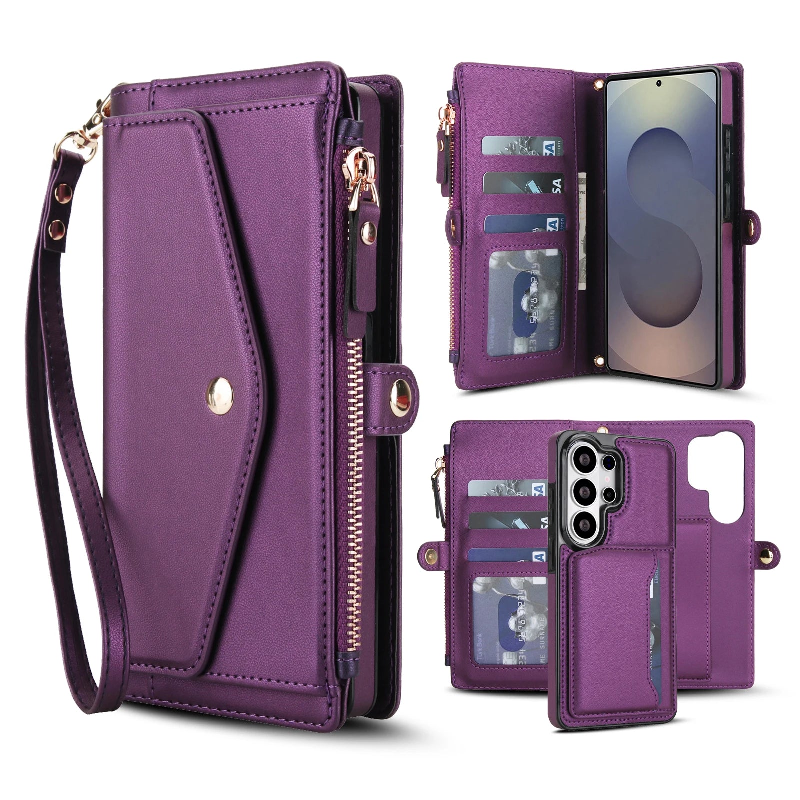 2-in-1 Magnetic Zipper Wallet Case for Samsung Galaxy S Series