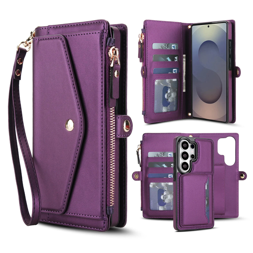 HQBBRO 2-in-1 Magnetic Zipper Wallet Case for Samsung Galaxy Devices