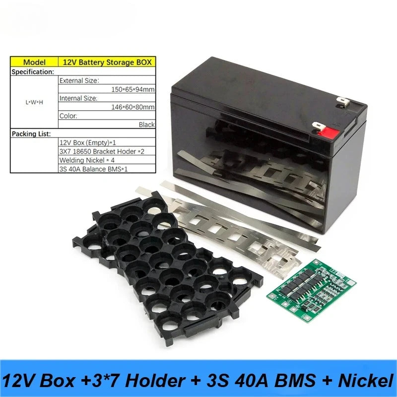 Turmera 12V Battery Storage Box for 18650 Lithium Cells - 3S BMS