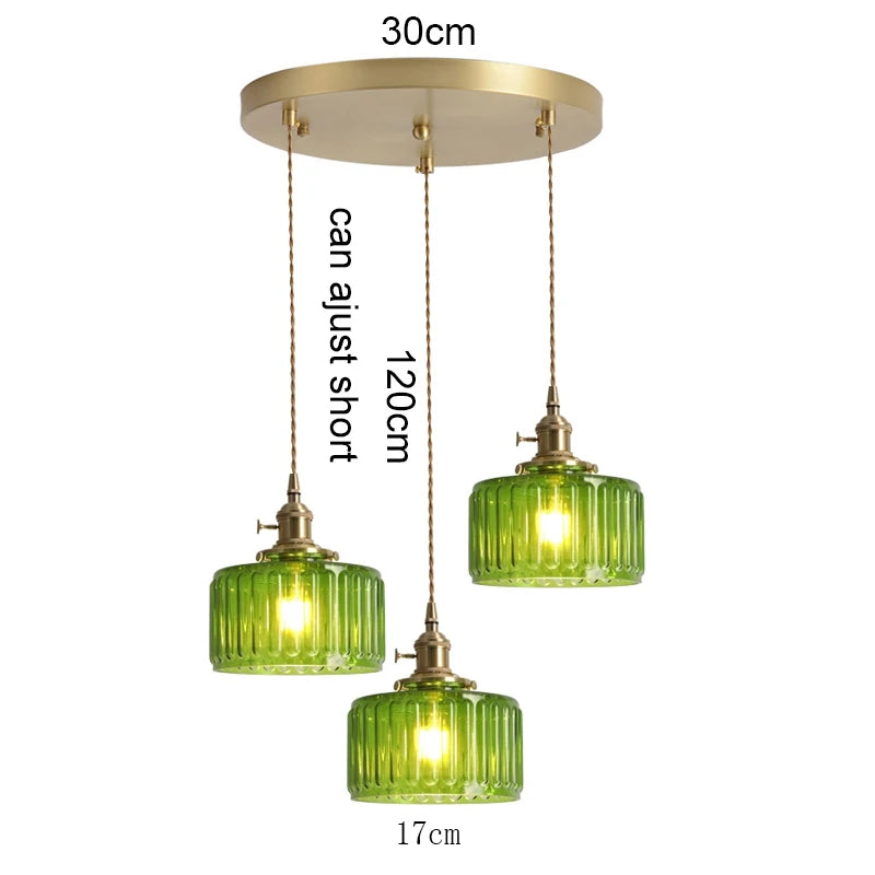 Vintage Green Glass Pendant Light - Nordic Copper Hanging Lamp