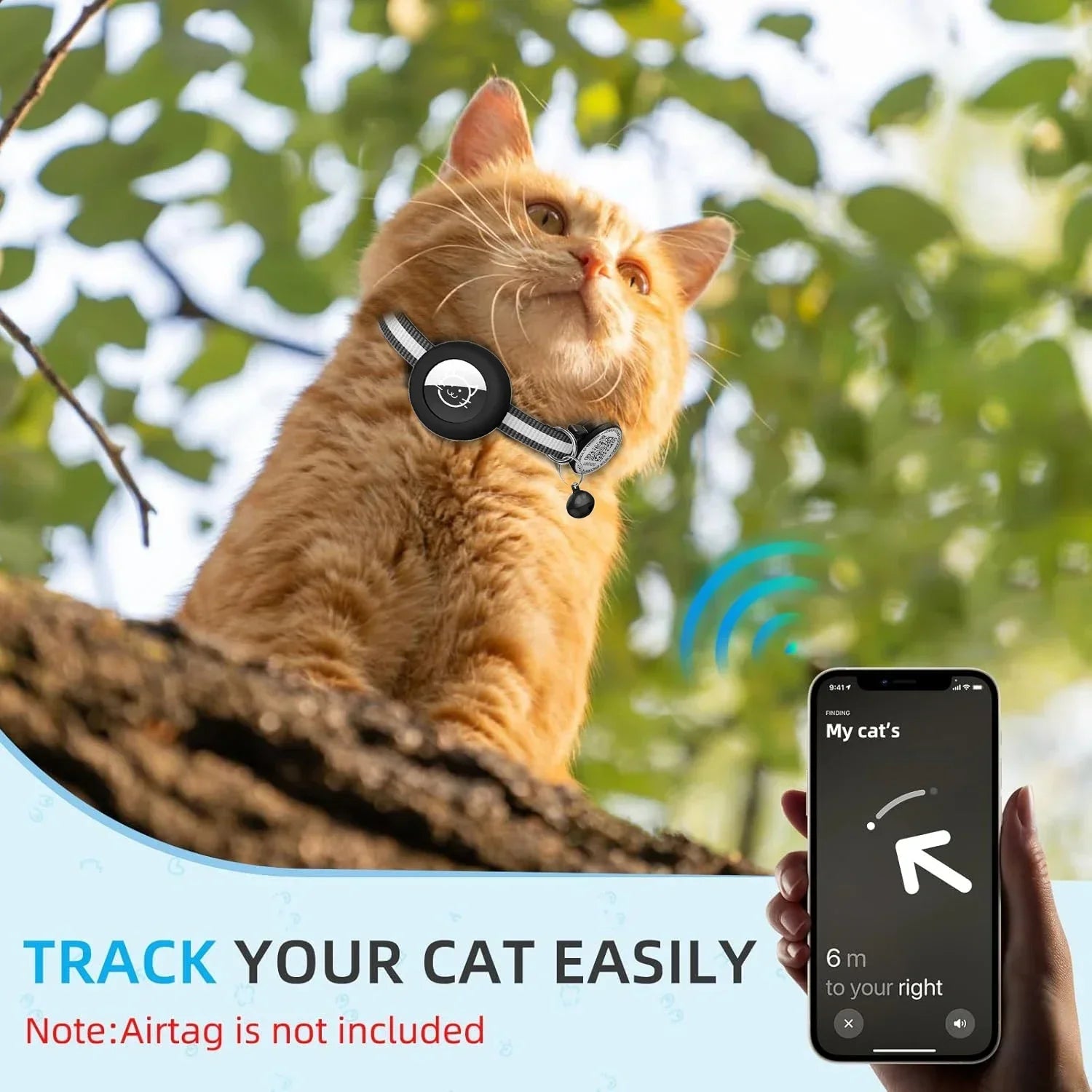 Reflective GPS Tracker Cat Collar with QR Tag & AirTag Holder