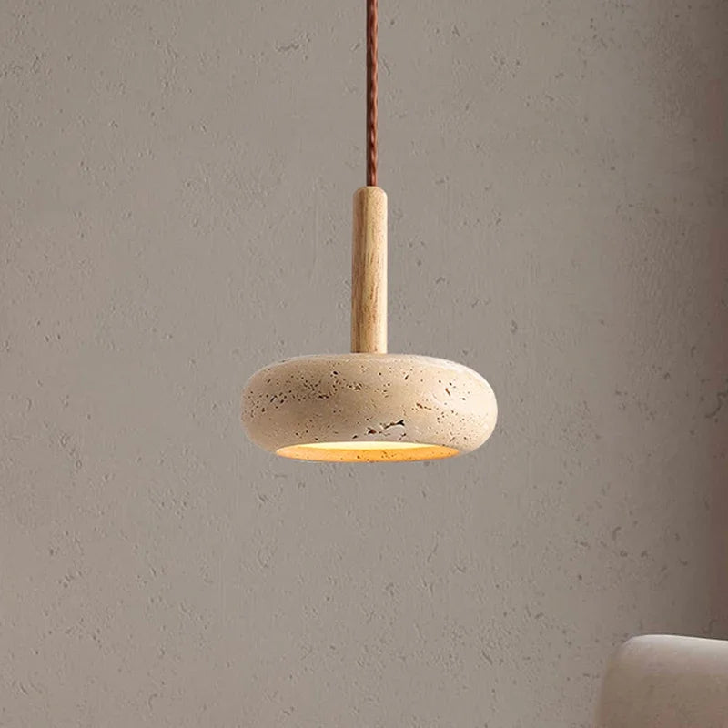 Wabi Sabi Circular Yellow Stone LED Pendant Lamp - Unique Home Decor