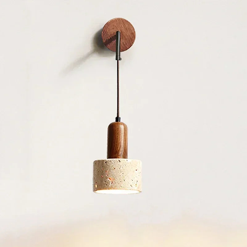 Wabi Sabi Natural Stone Wall Lamp - Retro Peach Wood LED Sconce