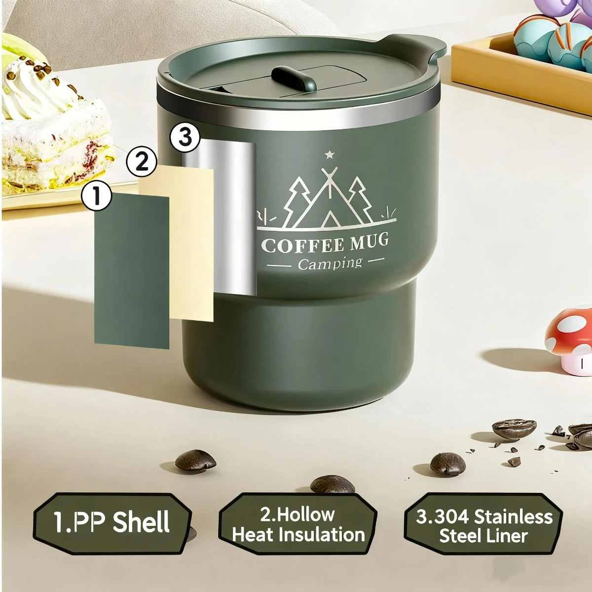 Double Layer Insulated Coffee Cup with Lid - Leak-Proof Design