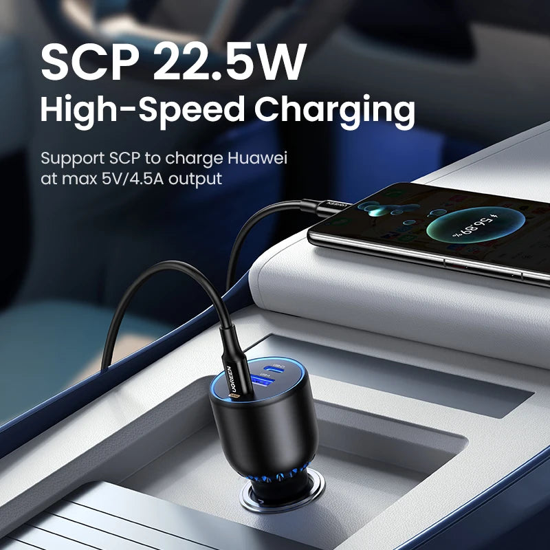 UGREEN 130W USB C Fast Car Charger - Rapid Multi-Device Charging