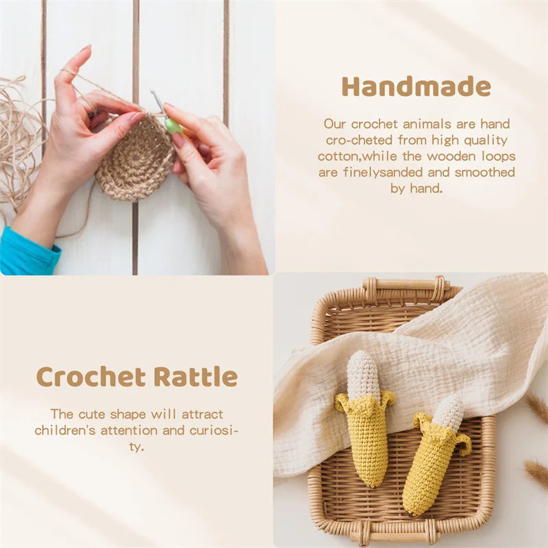 Bopoobo Baby Crochet Rattle Toy - Soft Wooden Teether & Infant Gym