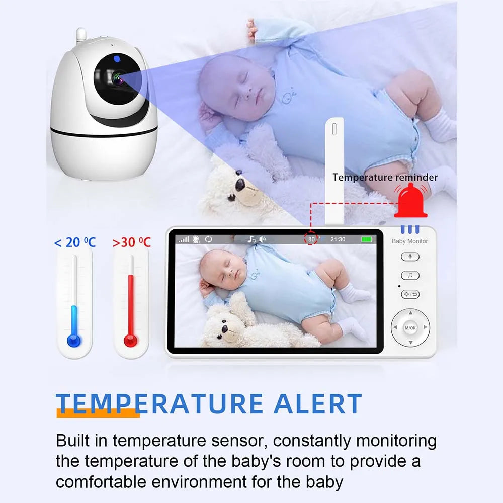 5-Inch HD Video Baby Monitor with PTZ Camera & Temperature Alerts