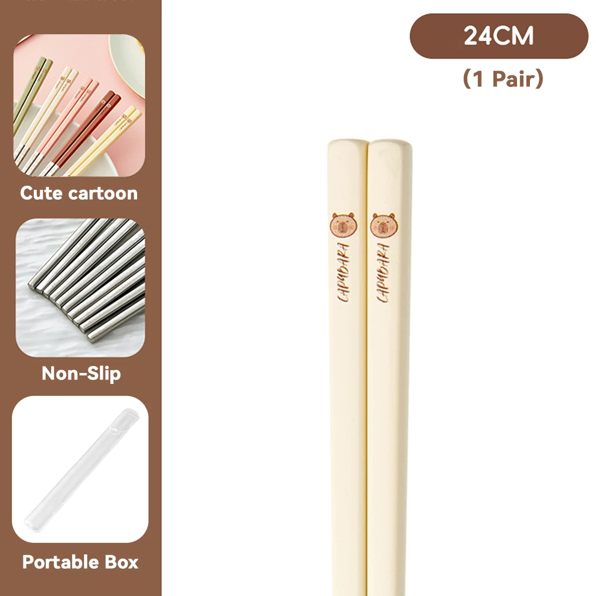 Cute Capybara Stainless Steel Chopsticks - Portable & Non-Slip