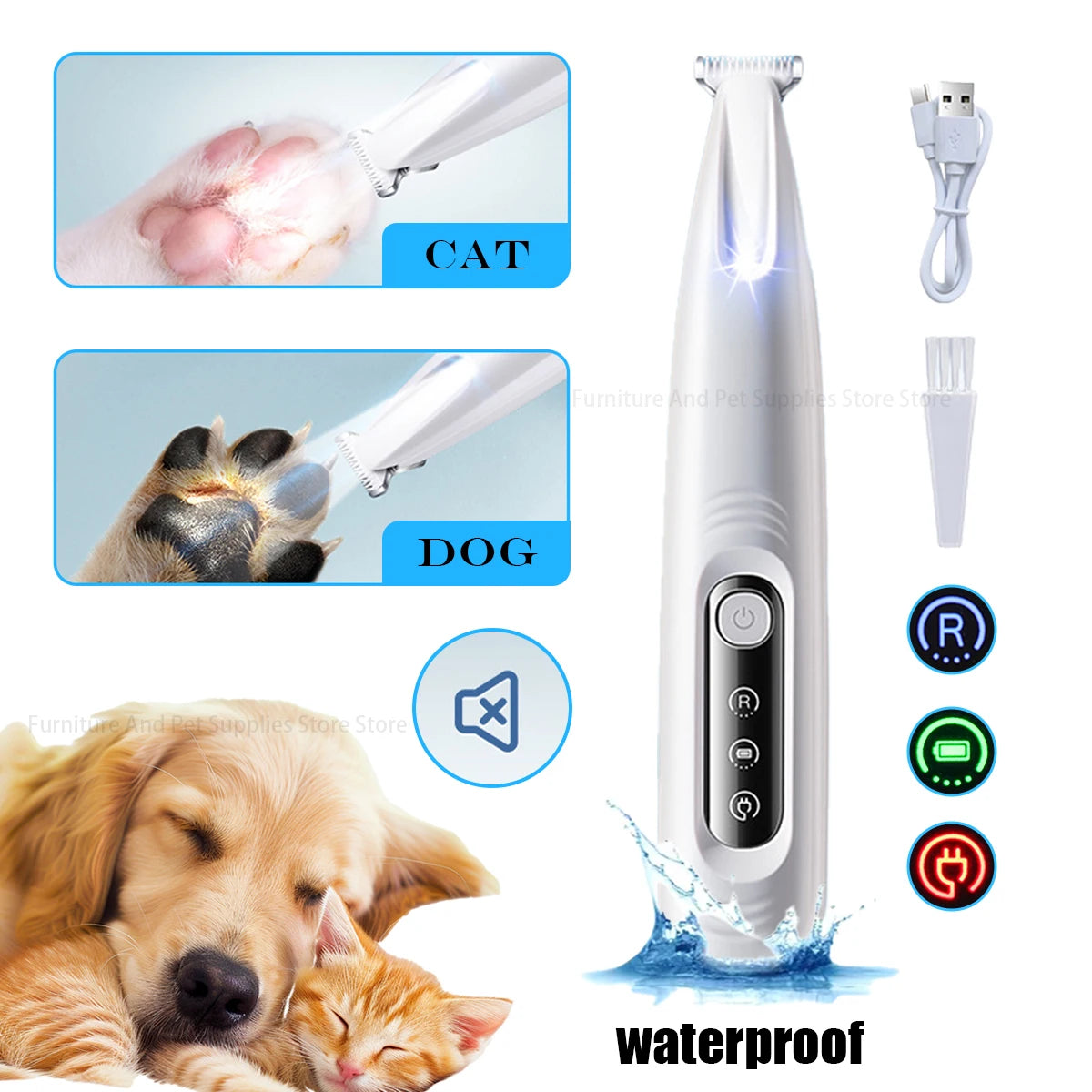 LED Waterproof Dog Paw Trimmer - Efficient & Safe Pet Grooming
