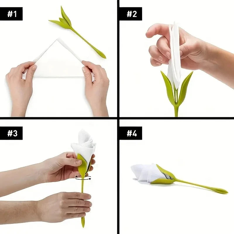 Elegant Floral Napkin Rings - 10pcs Green PP for Party Decor