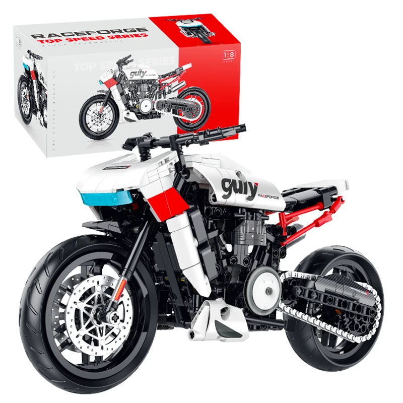 1:8 Retro Motorcycle Building Blocks Set - STEM Racer Toy for All Ages