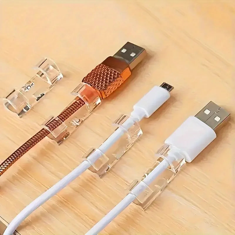 Clear Adhesive Cable Clips - Transparent Cord Organizers for Desk & Wall