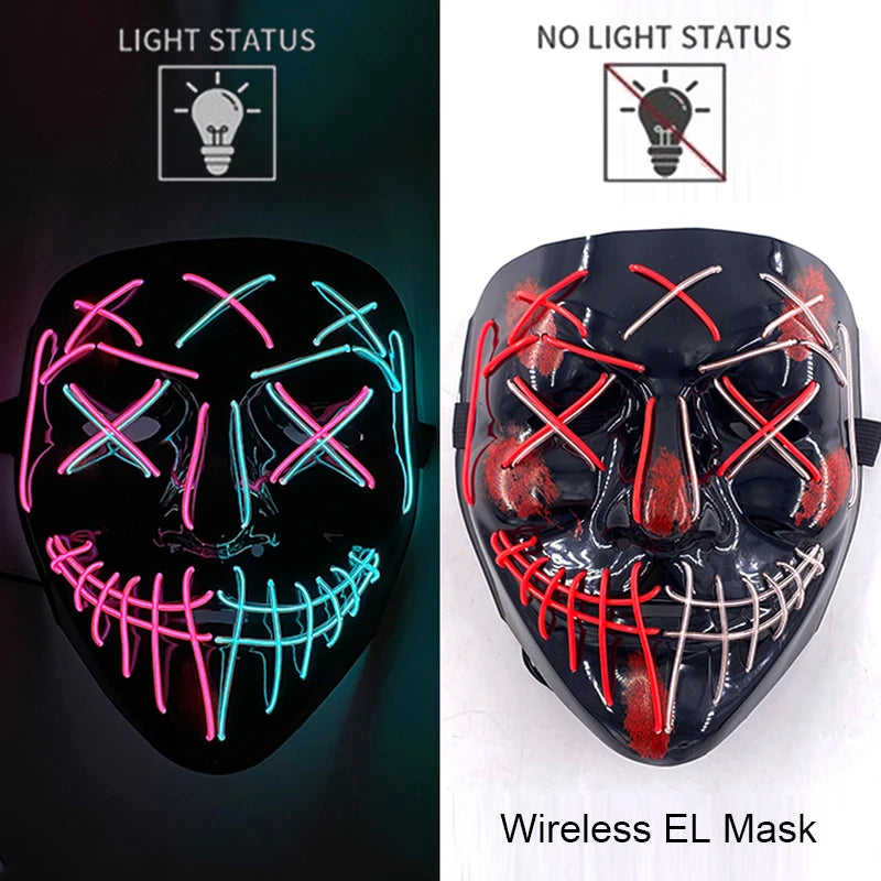 Glow-in-the-Dark Wireless LED Purge Mask for Halloween Cosplay
