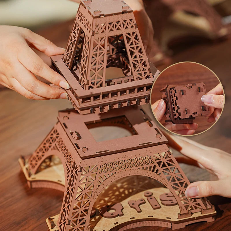 Robotime 3D Wooden Eiffel Tower Puzzle Kit with Light - DIY Craft