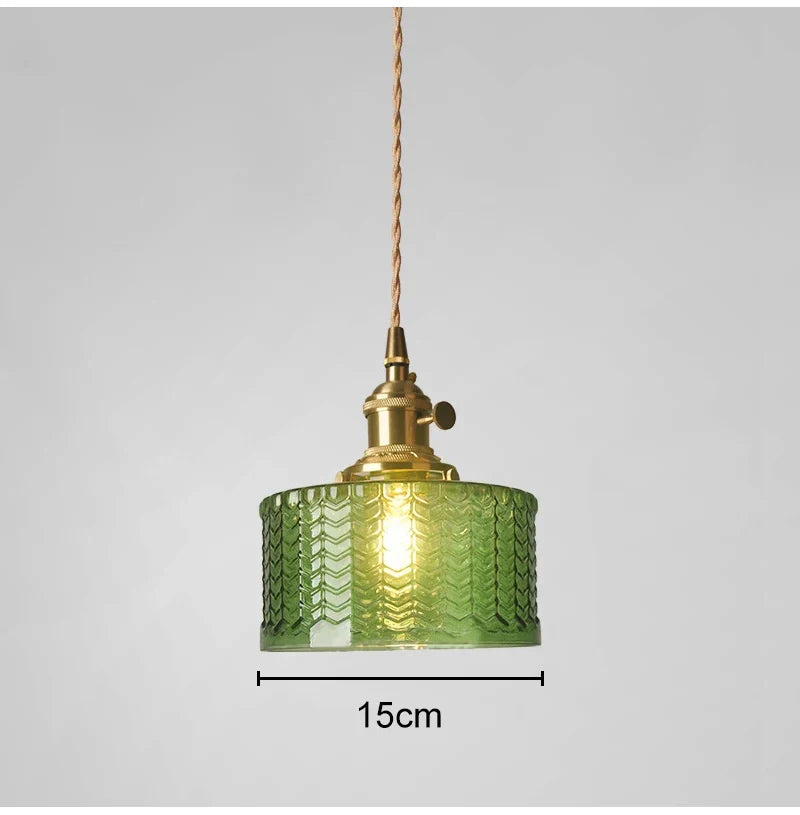 Vintage Green Glass Pendant Light - Nordic Copper Hanging Lamp