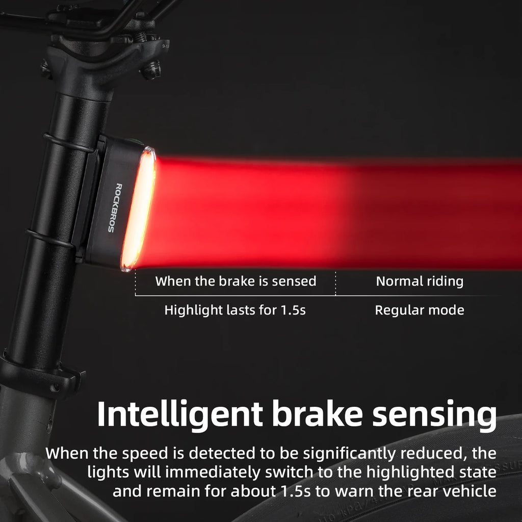 ROCKBROS 7-Mode Rechargeable Bike Tail Light with Smart Brake Sensor