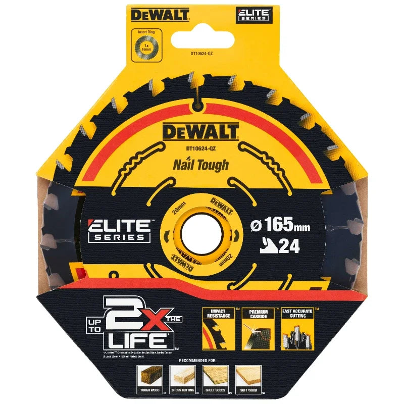 DEWALT Elite Circular Saw Blade 165mm - Choose 24T or 40T