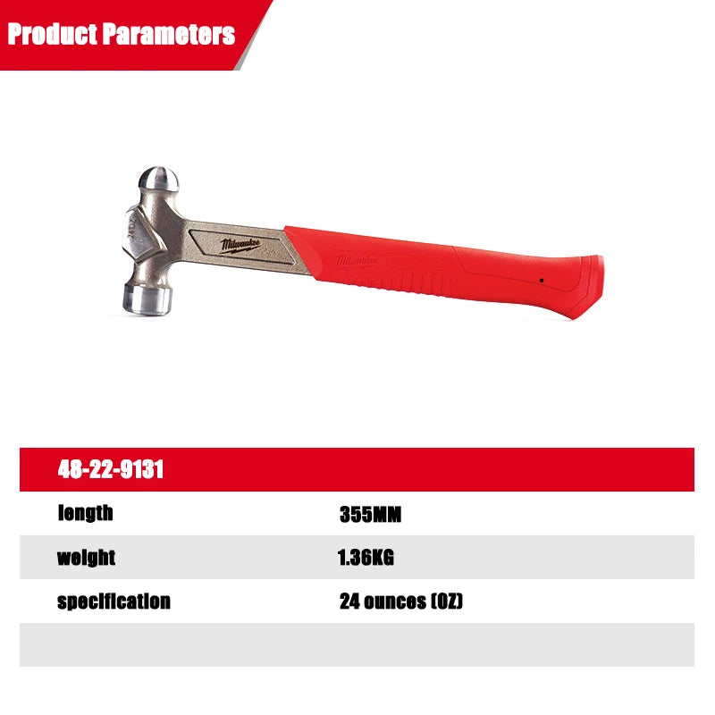 Milwaukee 16oz Steel Ball Peen Hammer - Shockshield Grip