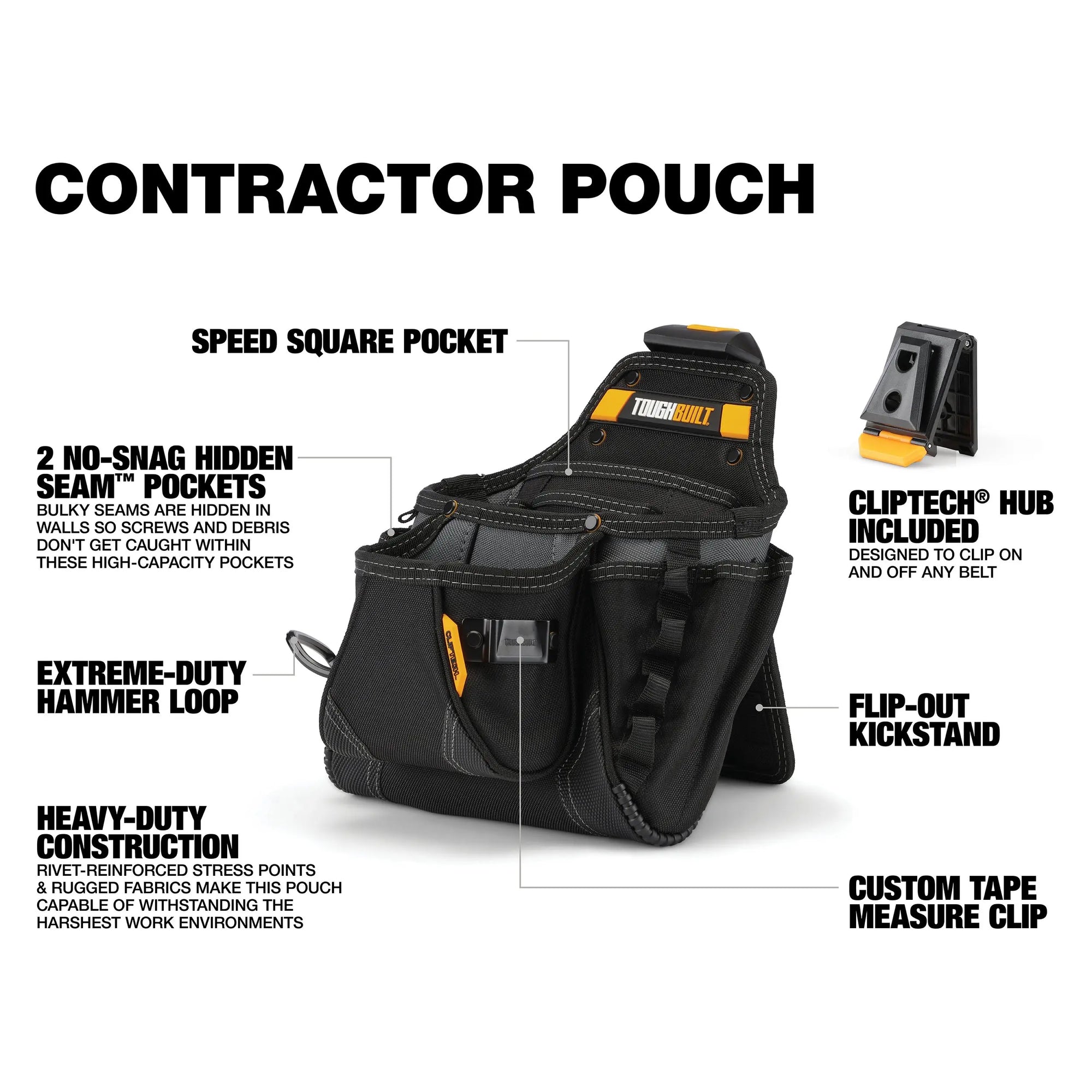 ToughBuilt Contractor Pouch - Large Tool Organizer with Kickstand