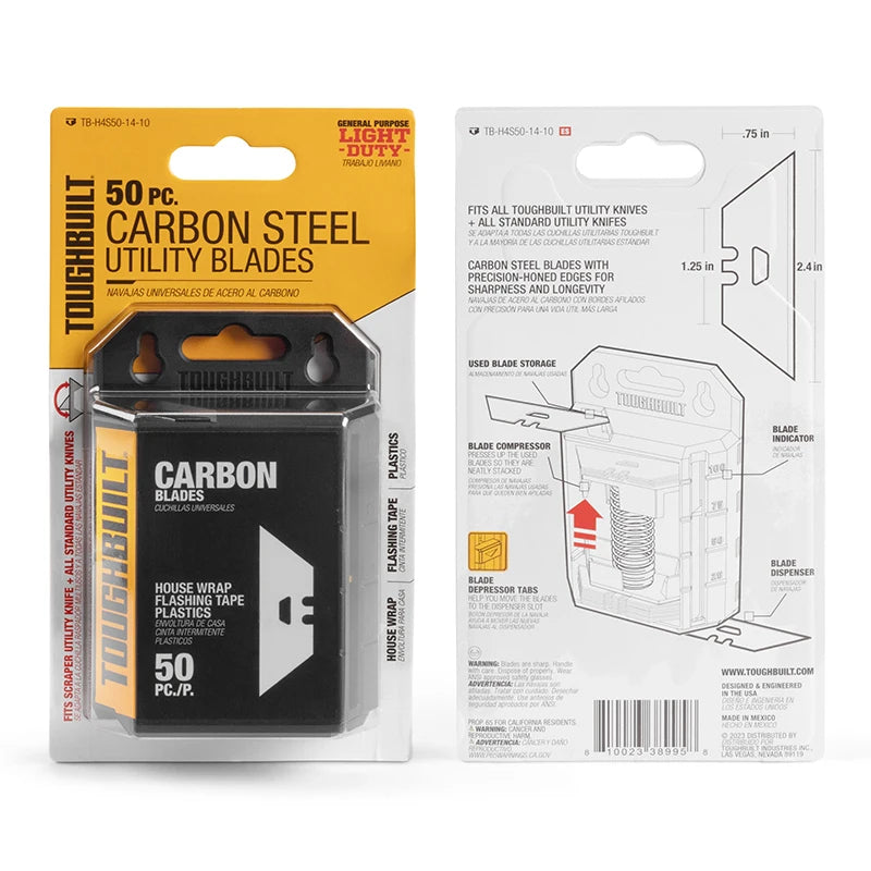 ToughBuilt 50-Pack Utility Trapezoidal Blades for Precision Cutting
