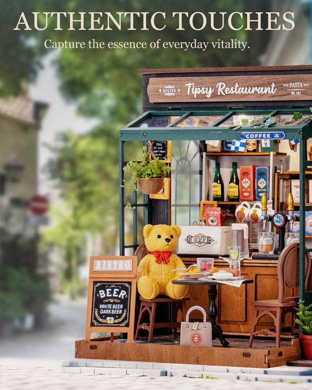 Robotime Tipsy Restaurant Miniature Dollhouse 3D Wooden Puzzle Kit
